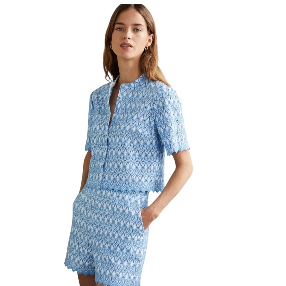 Boden Sky Blue and White Patterned Ensemble size 2